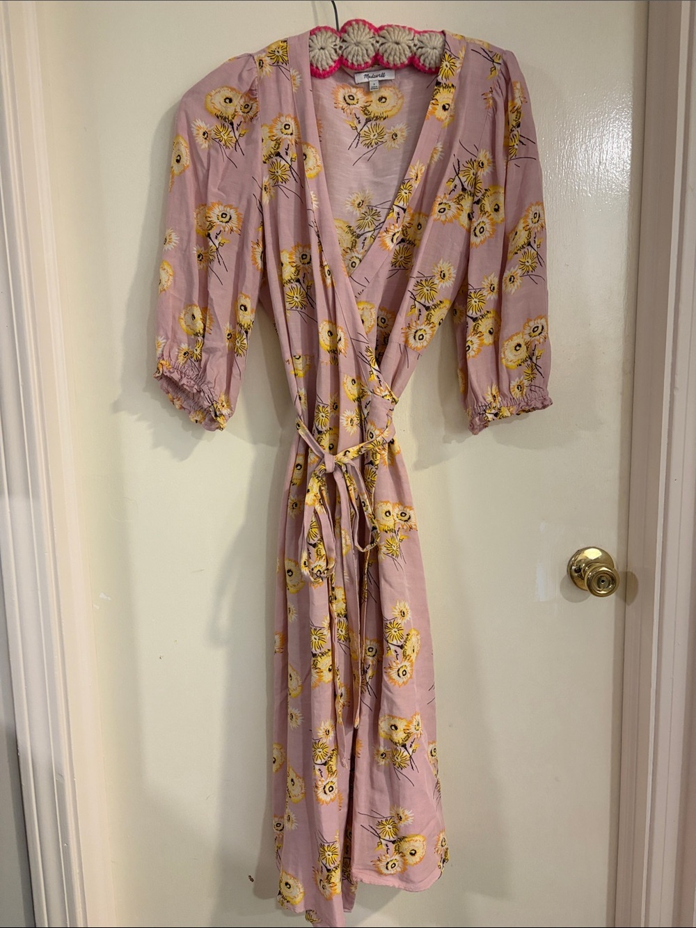 Madewell Pink Floral Maxi Wrap Dress with Yellow Print S